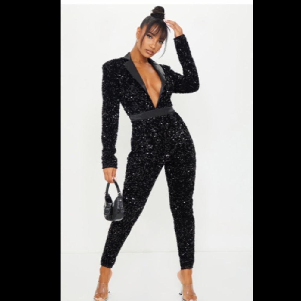Black sequined jumpsuit